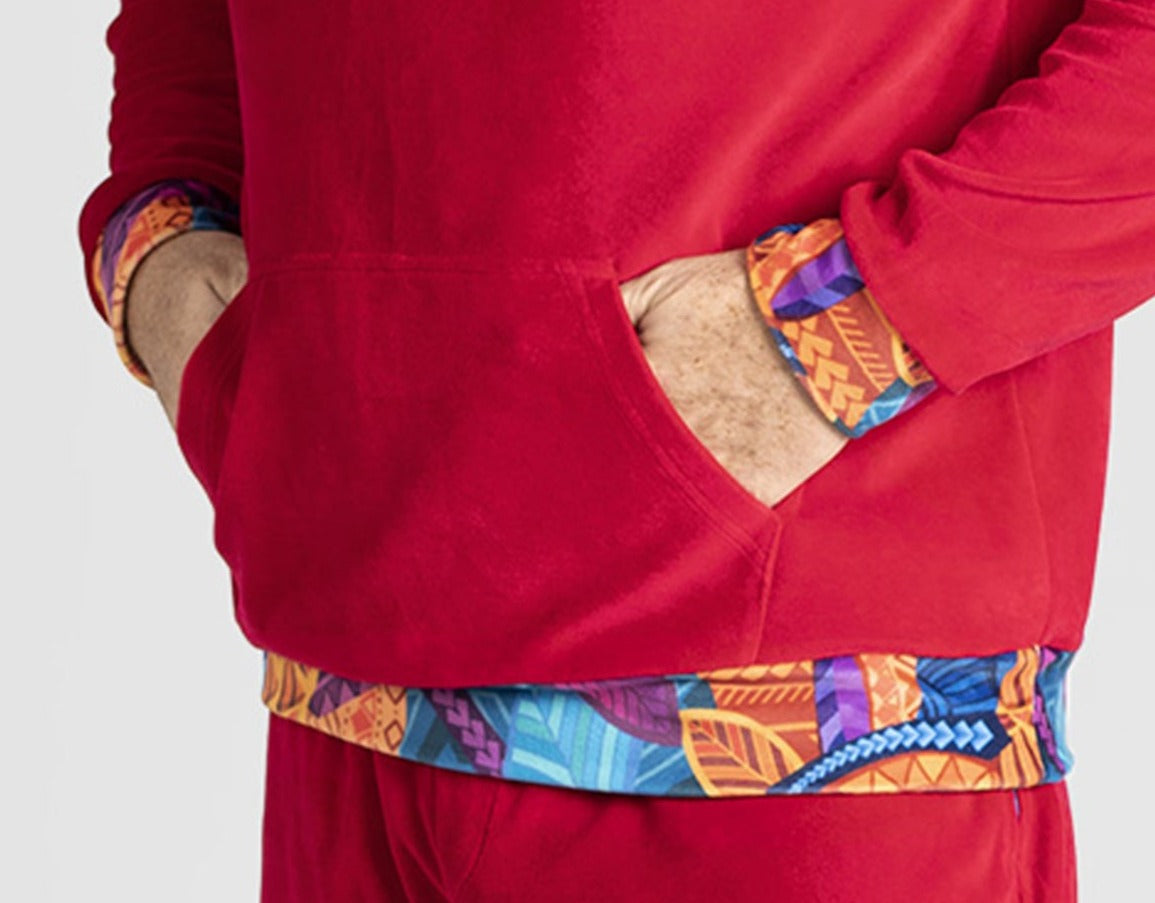 Red Artistic Velour Hoodie Mens Stylish Outfit | by AWAKEN ART