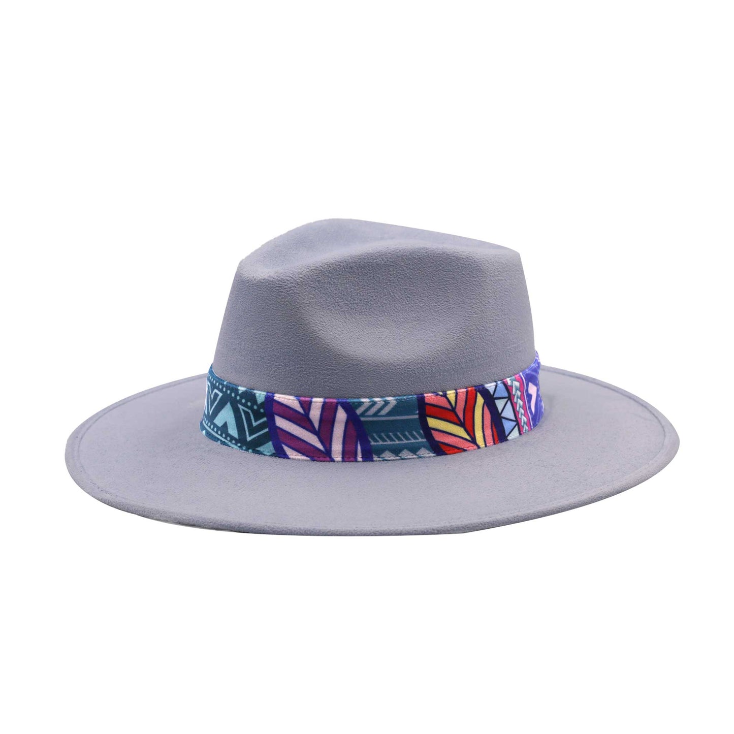 Niebieskie przybrudzony kapelusz Fedora z kolorową opaską i piórami