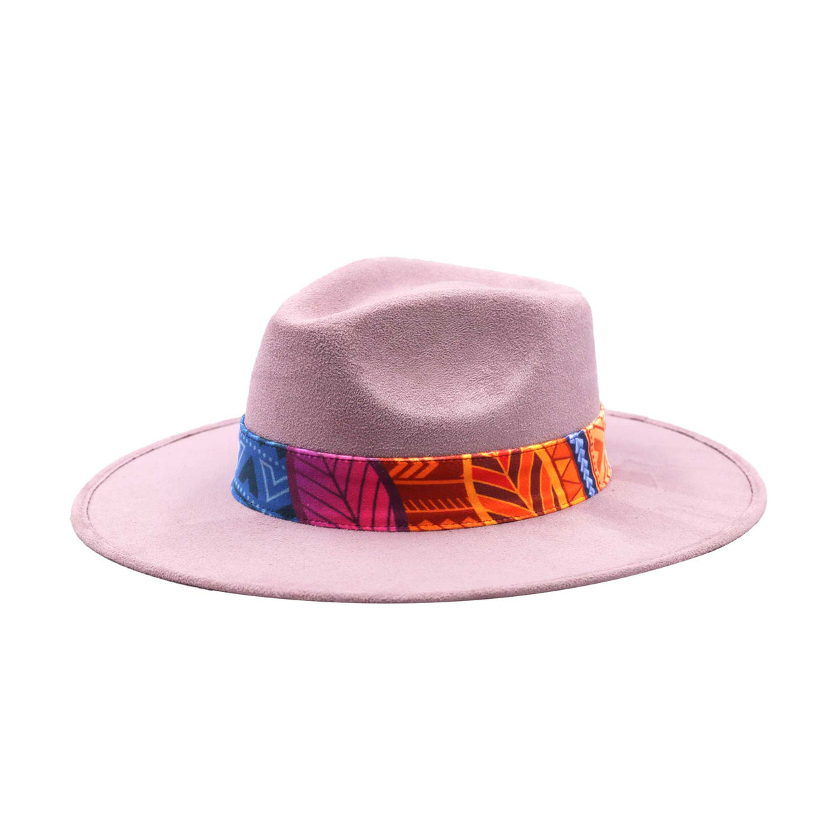 Light Pink Fedora Hat with Colorful Band and Feathers, Style 1