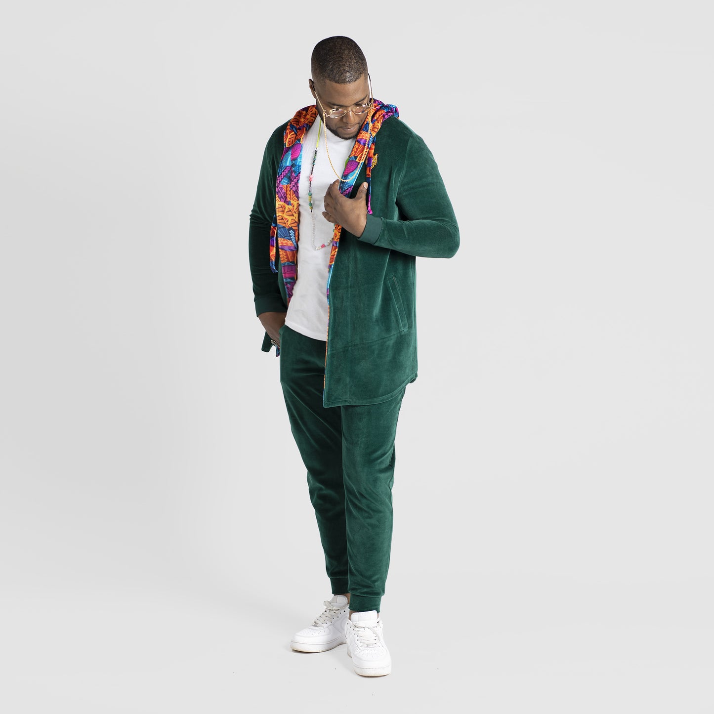 Green Velour Clothing Design Mens Cardigans | by AWAKEN ART