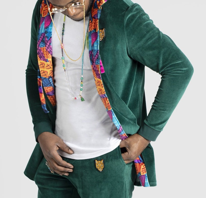 Green Velour Clothing Design Mens Cardigans | by AWAKEN ART