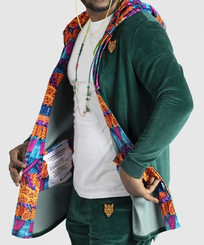 Green Velour Clothing Design Mens Cardigans | by AWAKEN ART