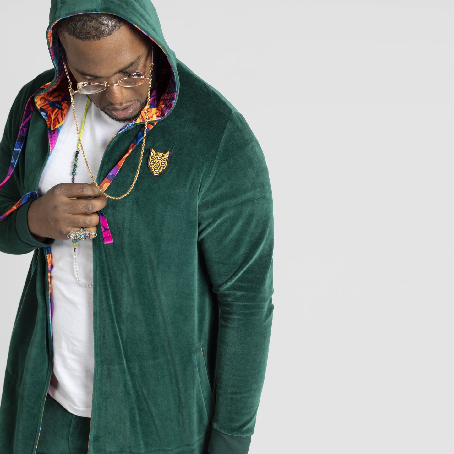 Green Velour Clothing Design Mens Cardigans | by AWAKEN ART