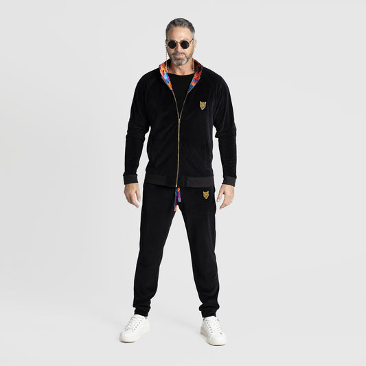 Czarny dres welurowy męski - komplet