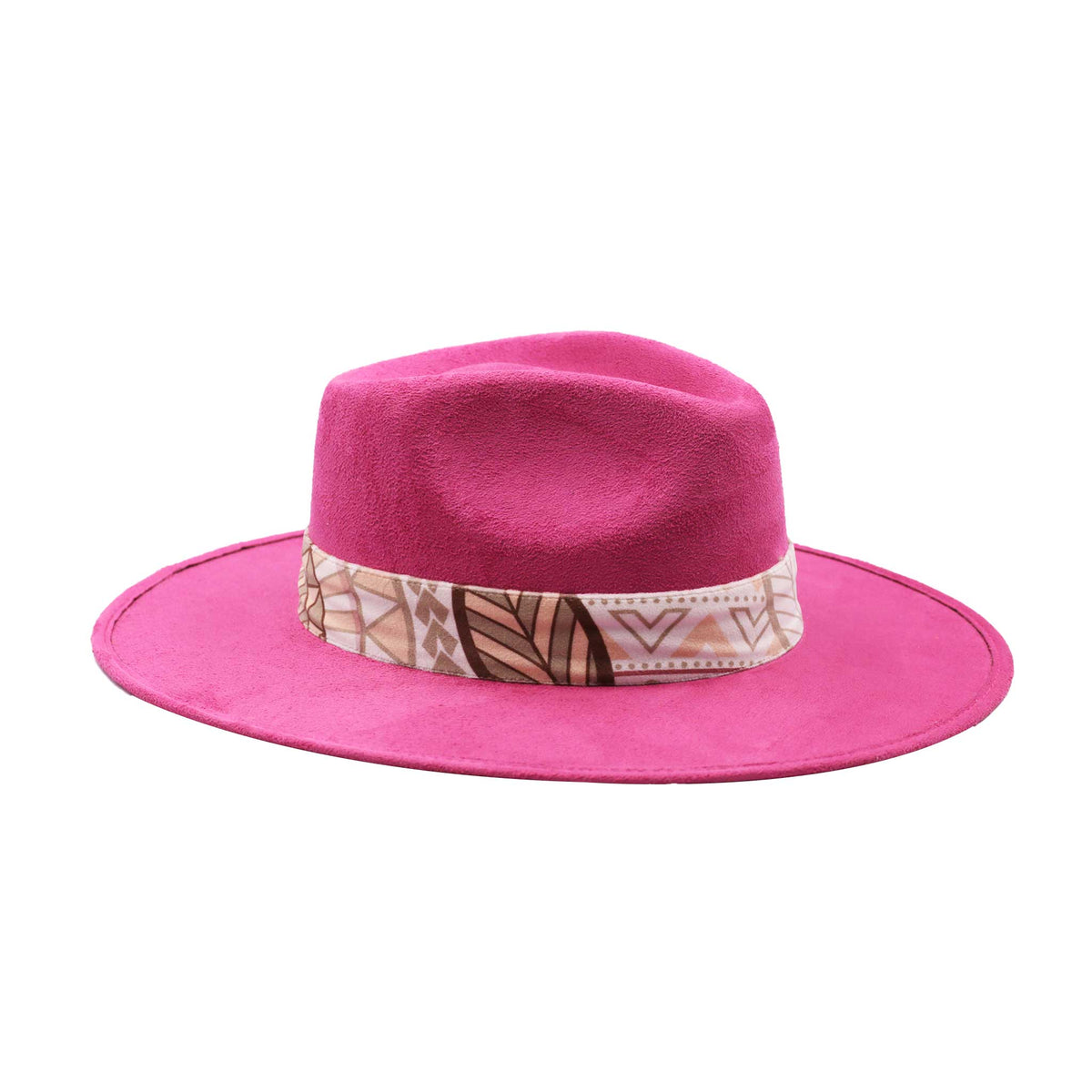 Różowy kapelusz Fedora z jasną opaską i piórami