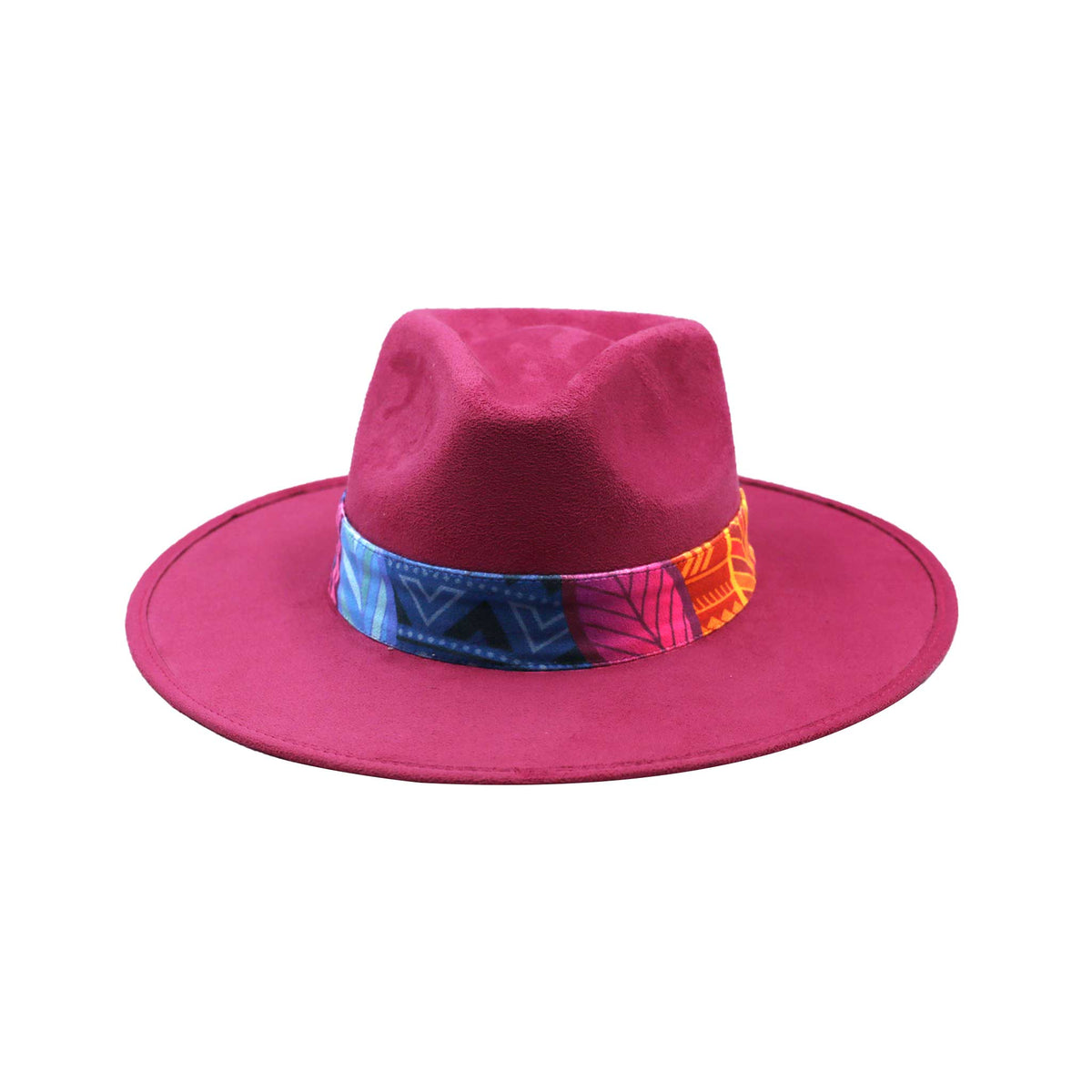 Pink Fedora Hat with Colorful Band and Feathers, Style 3
