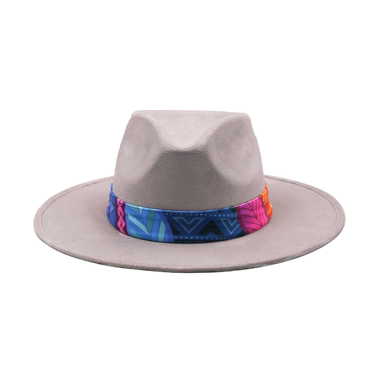 Cream White Fedora Hat with Colorful Band and Feathers