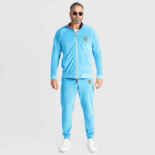 Niebieski dres welurowy męski - komplet