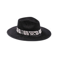 Black Vegan Suede Fedora Hat with Colorful Band and Feathers