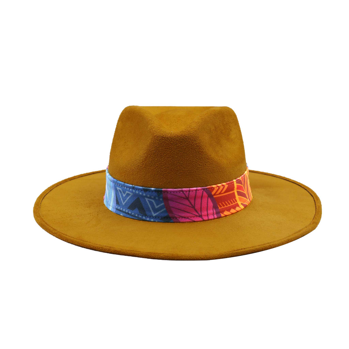 Żółty kapelusz Fedora z kolorową opaską i piórami