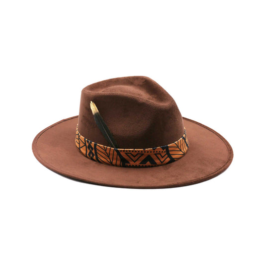 Kapelusze Fedora Suede Choco Brown z unikalnym wzorem i paskami