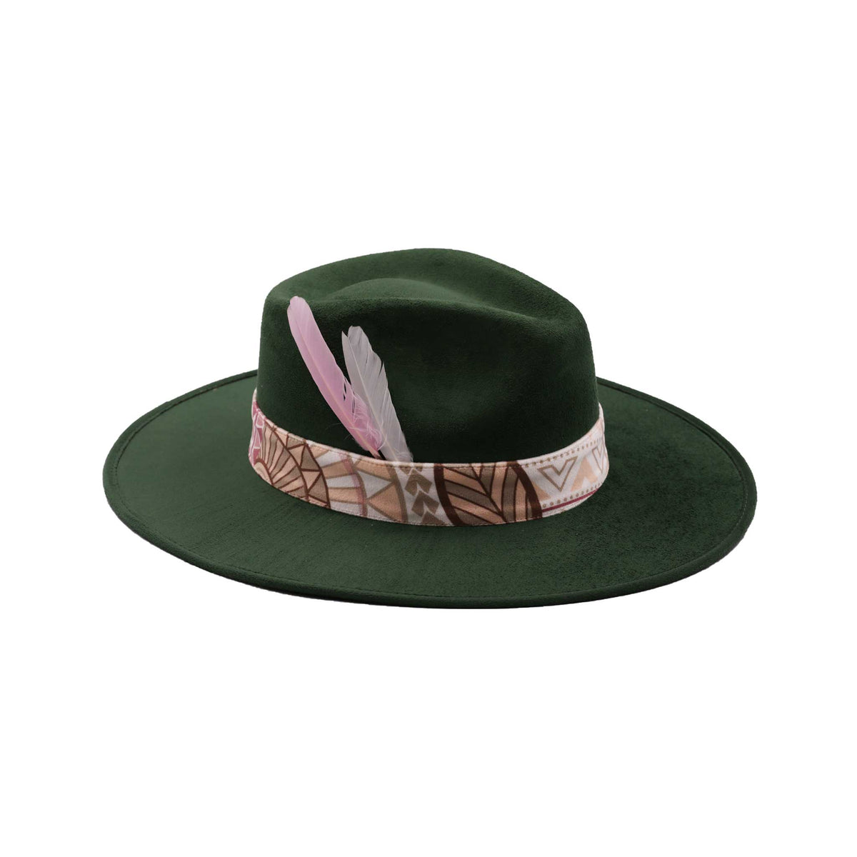 Dark Green Fedora Hat with Subtle Band and Feathers