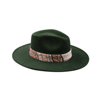 Dark Green Fedora Hat with Subtle Band and Feathers