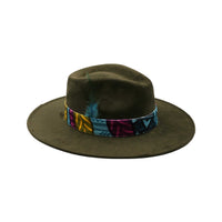 Green 2 suede fedora hat by AWAKEN ART