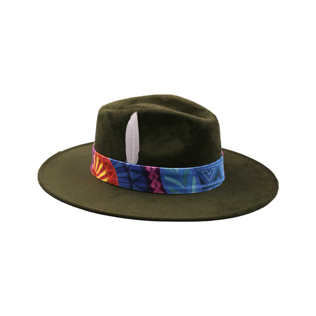 Green Colorful Bands Feather Unique Design Hats