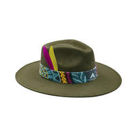 Green suede fedora hat by AWAKEN ART