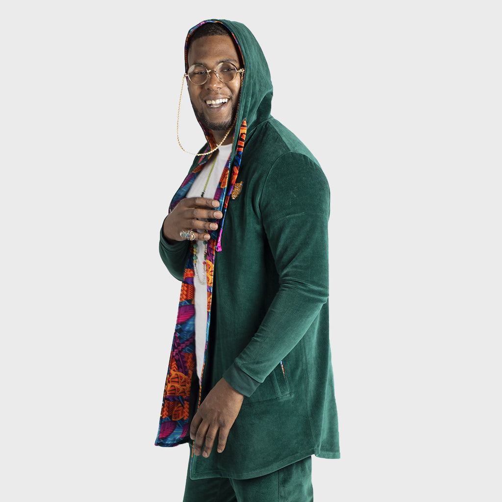 Green Velour Clothing Design Mens Cardigans | by AWAKEN ART