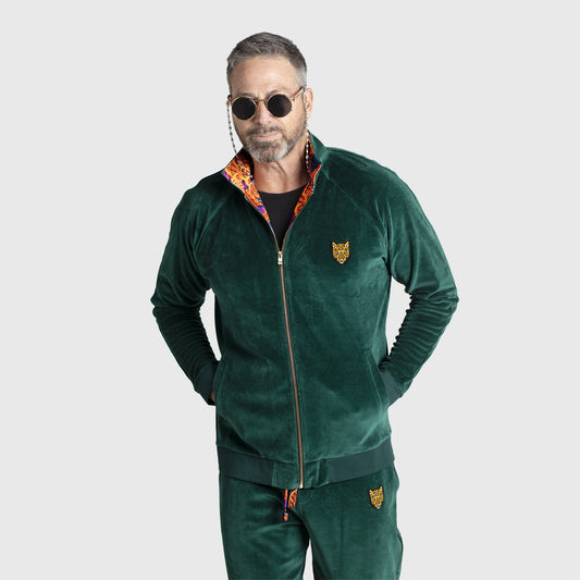 Ciemnozielony dres welurowy męski - komplet