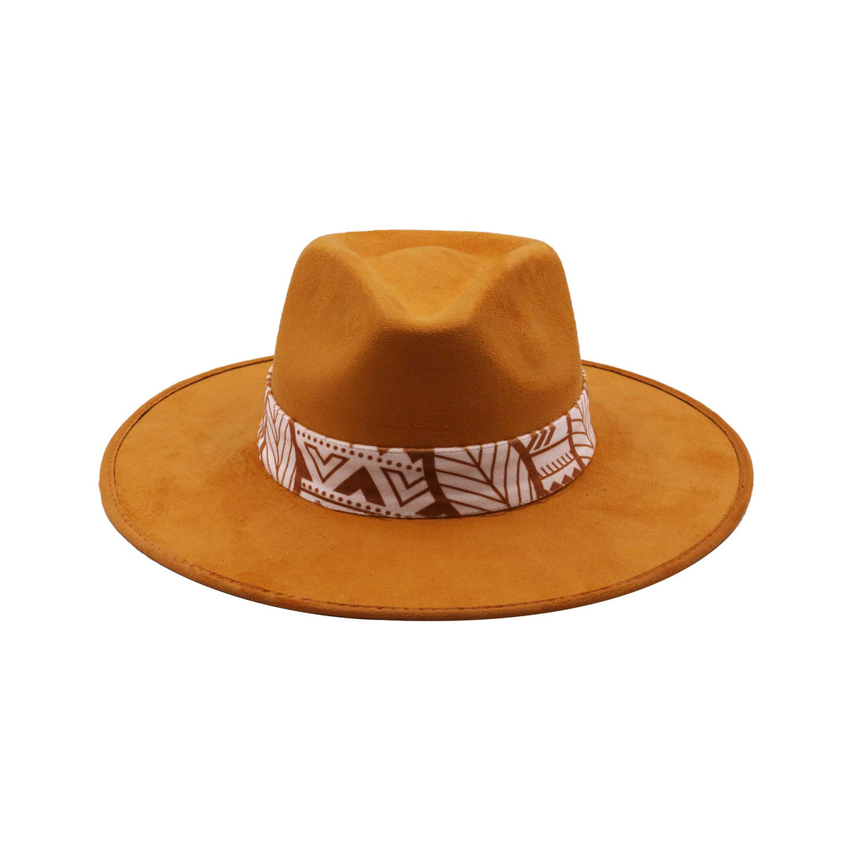 Pomarańczowy kapelusz Fedora z kolorową opaską i piórami
