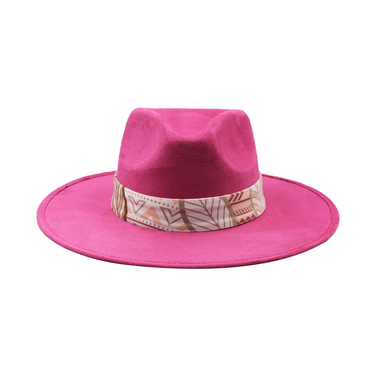 Różowy kapelusz Fedora z jasną opaską i piórami