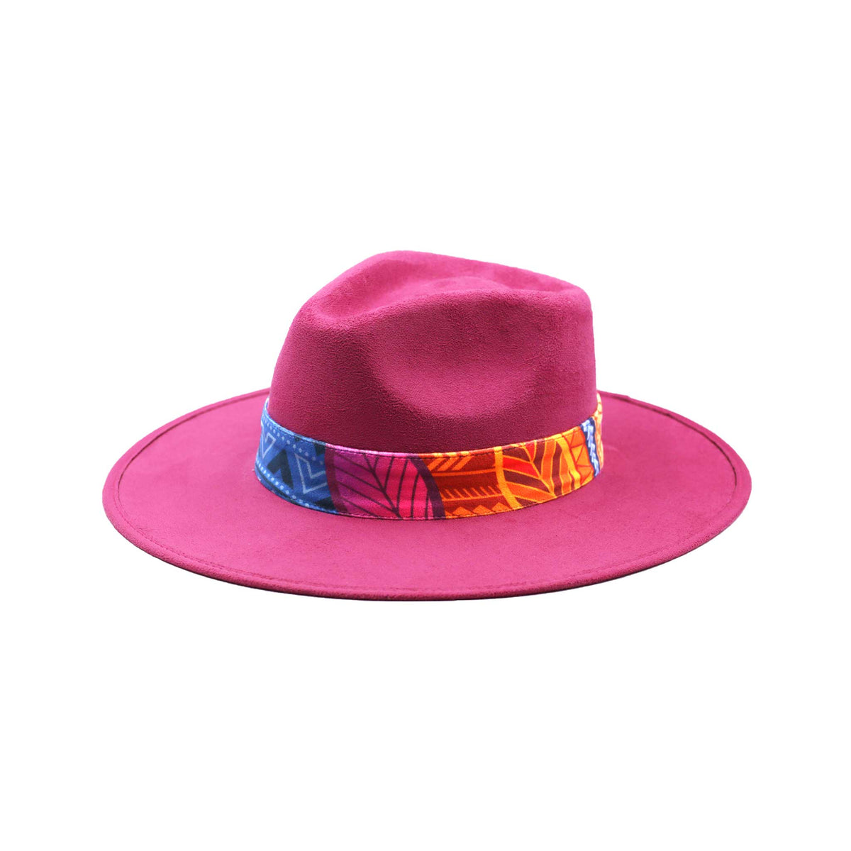 Pink Fedora Hat with Colorful Band and Feathers, Style 3