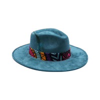 Turquoise suede fedora hat by AWAKEN ART