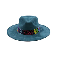 Turquoise Fedora Hat with Colorful Band and Feathers