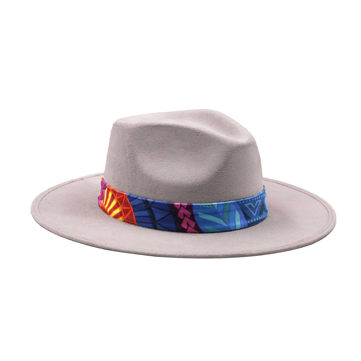 Cream White Fedora Hat with Colorful Band and Feathers