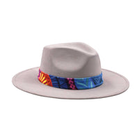 Cream White Fedora Hat with Colorful Band and Feathers