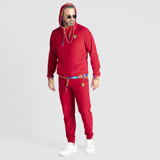 Red Artistic Velour Hoodie Mens Stylish Outfit | by AWAKEN ART